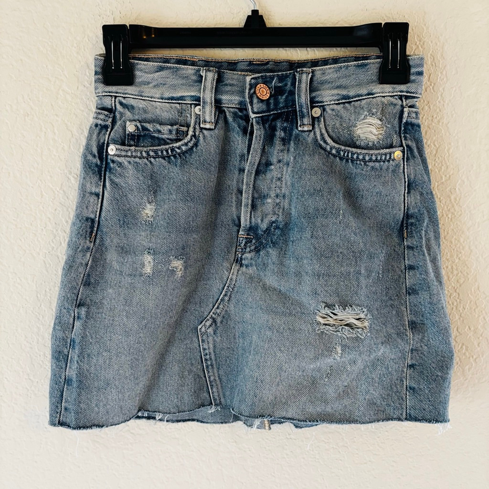 Paper & Denim Light Blue Distressed Denim Mini Skirt US 2